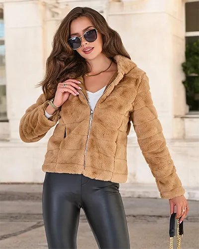 Royalfashion Helepruun naiste karusnaha imitatsiooni jakk