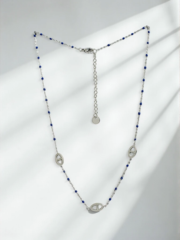 Callista Argento Necklace with Blue Beads and Silver Links