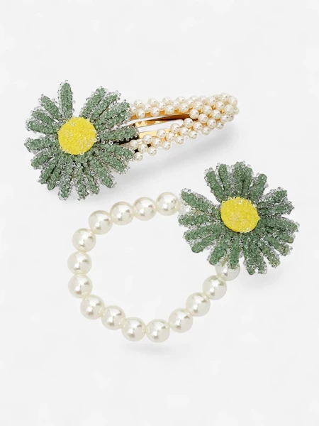 Royalfashion Juukseklambrite ja patsikummide komplekt Flora Perla lillega
