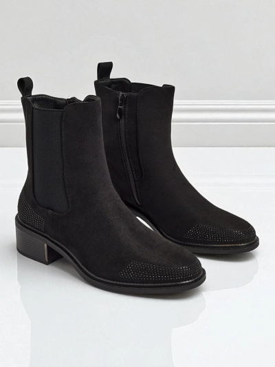 Women's Eco Suede Ankle Boots Decorated with Rhinestones TangleMist