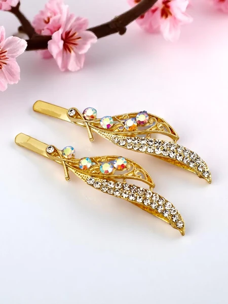 Royalfashion Заколки для волос с листьями из страз Leaf Shine