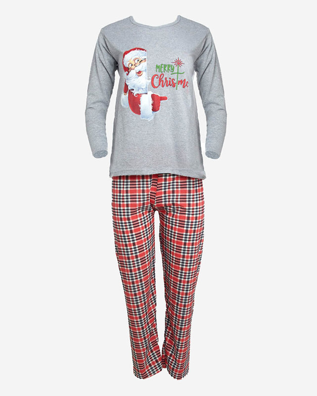 Gray women's 2-piece pajamas with Christmas print- Clothing