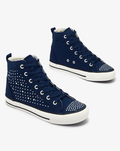 Navy blue high-top sneakers with zircons Totulu- Footwear