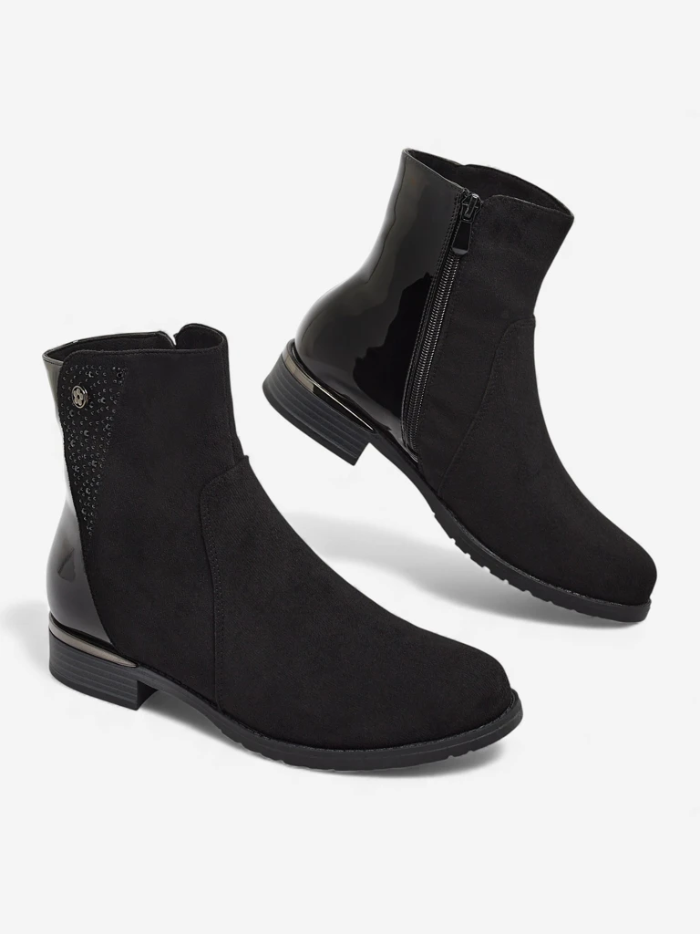 Suede ankle boots made of eco-suede with patent leather inserts Kelmo