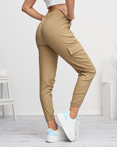 Light brown women's cargo pants with a detachable pocket - Clothing