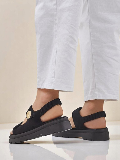 Royalfashion Anthea Nero Women's Sandals – black suede, 5 cm platform