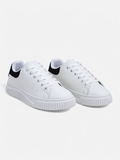 Callista women's platform sneakers made of white and black eco-leather