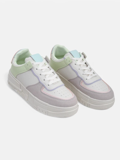 Lycaste beige women's sneakers made of ecological leather with a flat sole