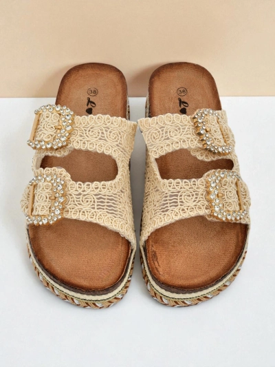 Royalfashion Women's mules with rhinestone buckles GlamCork