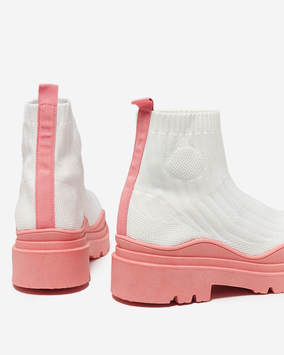 Women's boots on a thicker sole in white and pink Korlic-Shoes