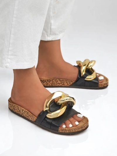Royalfashion Black women's flip-flops with Sofig decoration