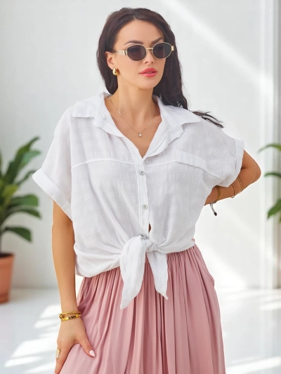 Royalfashion Women's cotton shirt with embossing and short sleeves