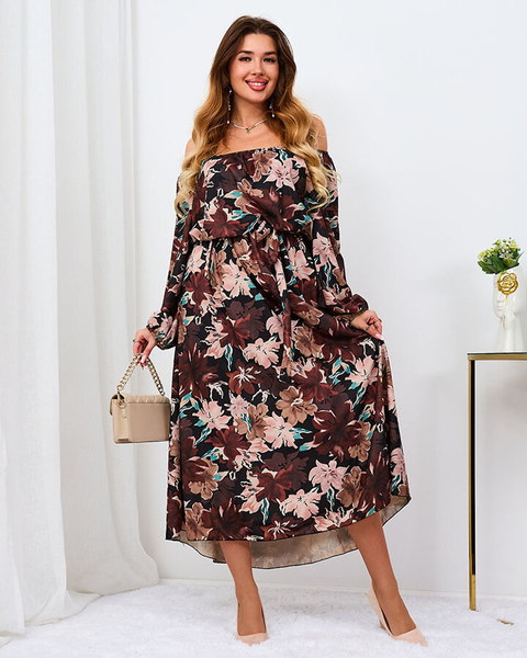 Royalfashion Musta ja pruuni värvi lilleline maxikleit naistele