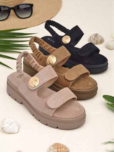 Royalfashion Callista women's beige suede platform sandals