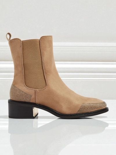 Women's Eco Suede Ankle Boots Decorated with Rhinestones TangleMist