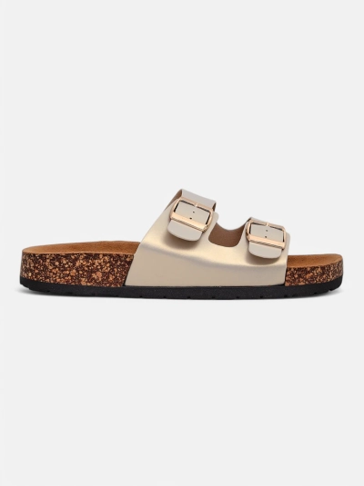 Женские сандалии Royalfashion Aurelia gold – плоские шлепанцы из эко-кожи (размер 39)