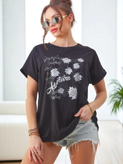 Royalfashion Women's cotton t-shirt with leaf print