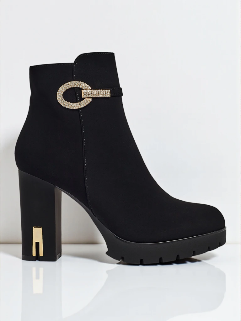 Women's Matte Heeled Ankle Boots with Zircon Decoration Mirone