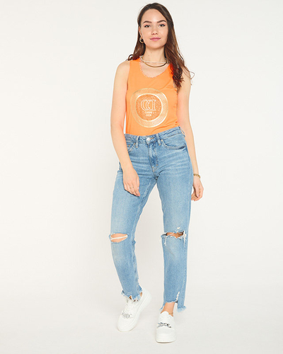 Neoonoranž pluus rihmadega trükise ja kuuptsirkooniumoksiididega - Riietus