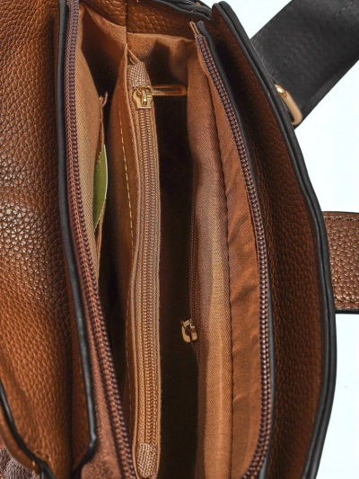 Aurelia women's handbag – dark brown, ecological patent leather, 22x20cm