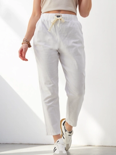 Royalfashion Cotton straight women's pants with a tie at the waist