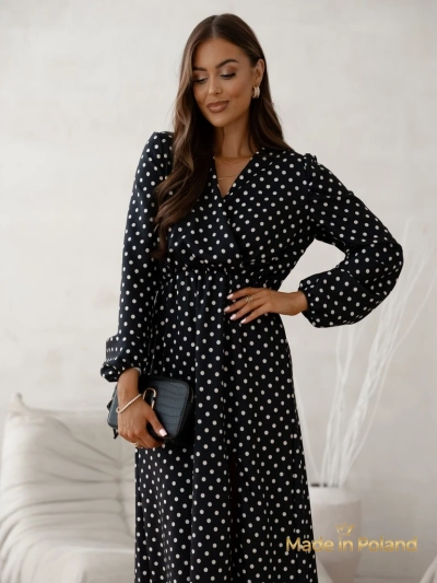 Naiste midi-kleit täpilise Midnight Bloom mustriga