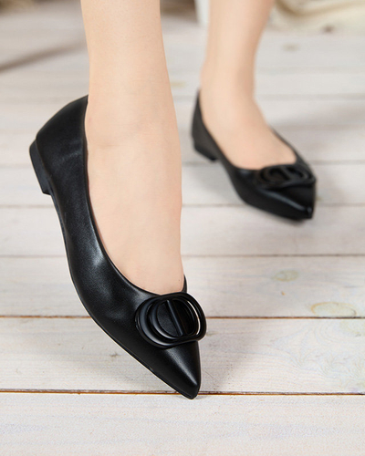 Women's black pointed ballerinas with an ornament on the toe Manico - Footwear