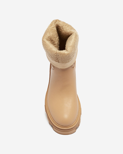 Women's slip-on ankle boots with camel Mekira insulation - Footwear