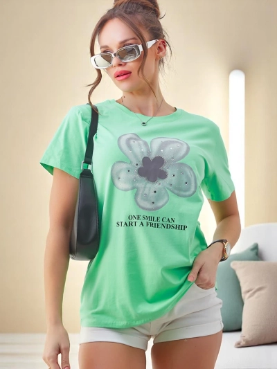 Royalfashion Women's Cotton T-shirt with Flower