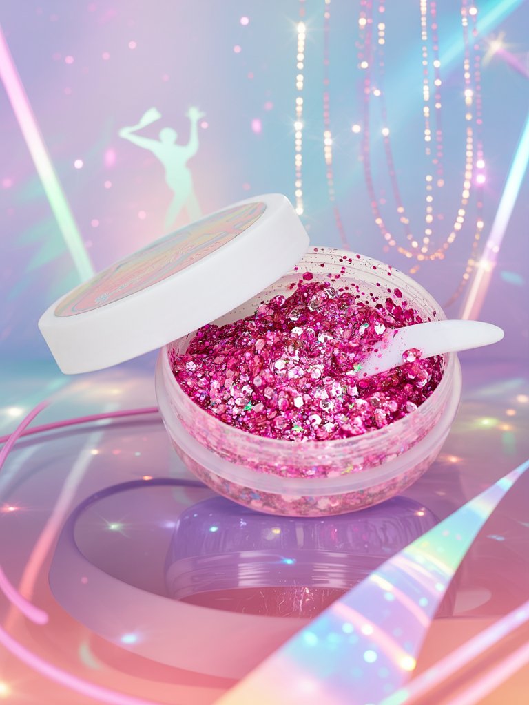 Glitter gel for face decoration in pink color