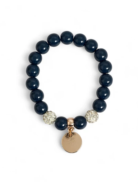Ariadne Navy Blue Ceramic Bead Bracelet with Medallion