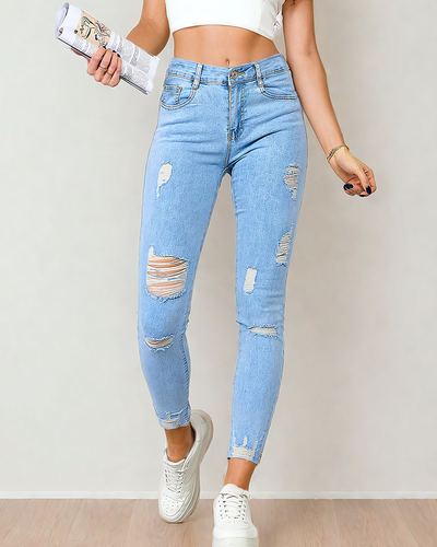 Royalfashion Women's tube jeans with rubbing