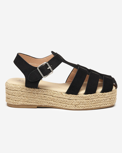 Black eco-suede women's sandals on the Keniso platform - Footwear