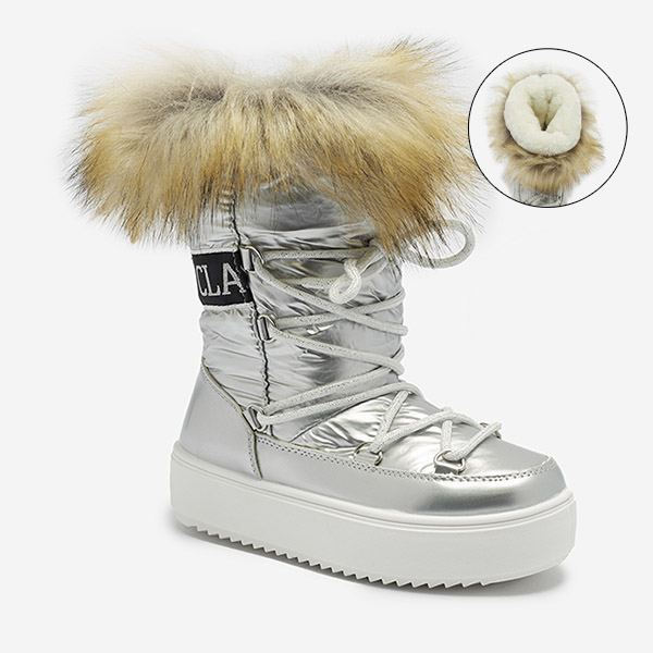Silver children's slip-on shoes a'la snow boots with fur Asika - Footwear