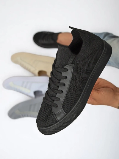 Naiste Livia Nero tossud – mustad kangast ja öko-nahast tennised madalal tallal