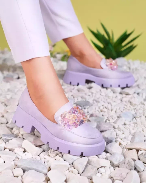 OUTLET Royalfashion Purple women's moccasins with colorful crystals Crystal Glam
