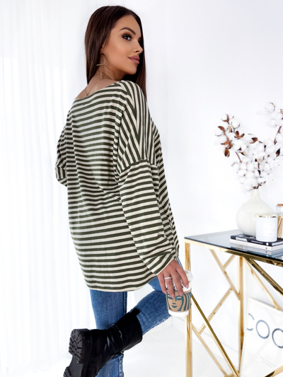 Royalfashion Women's green striped blouse with brocade