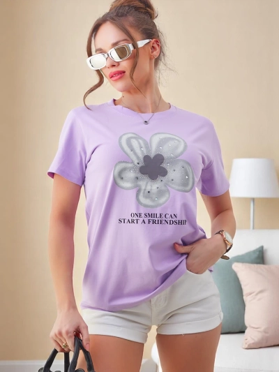 Royalfashion Women's Cotton T-shirt with a Flower