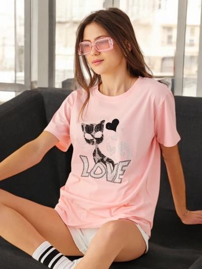 Royalfashion Women's Cotton T-Shirt Cat Love
