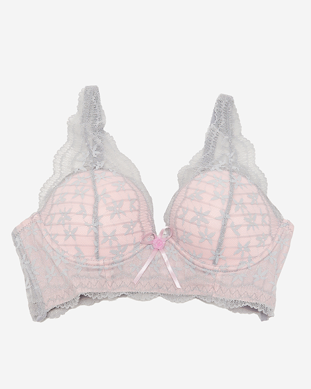 Pink women's bra with gray lace - Underwear