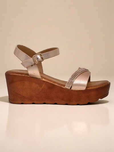 Royalfashion Women's wedge sandals with rhinestones and glitter Aurora Glow