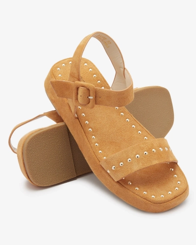 Brown women's sandals with rhinestones Franssia - Footwear