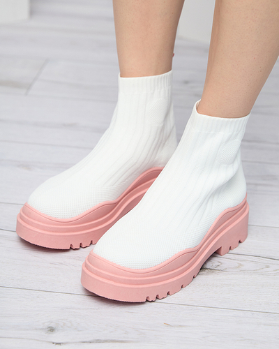 Women's boots on a thicker sole in white and pink Korlic-Shoes