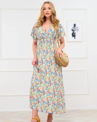 Yellow women's floral maxi dress - Clothing