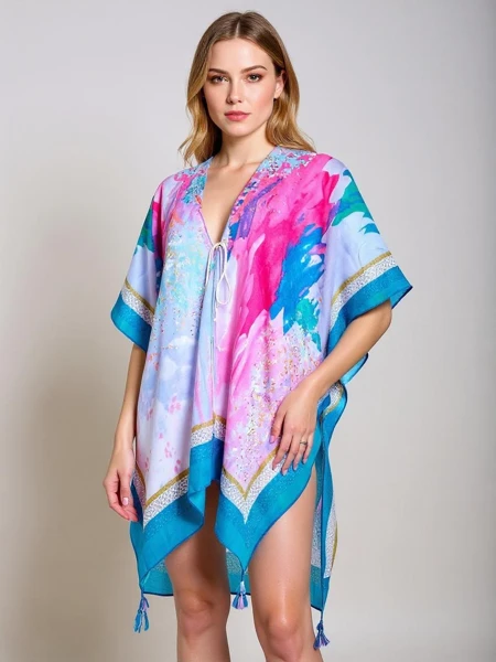 Sukienka pareo Royalfashion Calypso – zwiewna kreacja do kolan, kolorowa