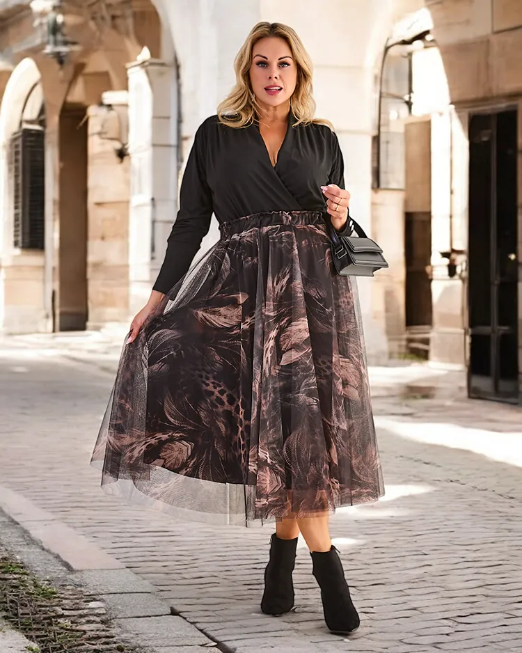 Royalfashion Women's double-layered midi skirt