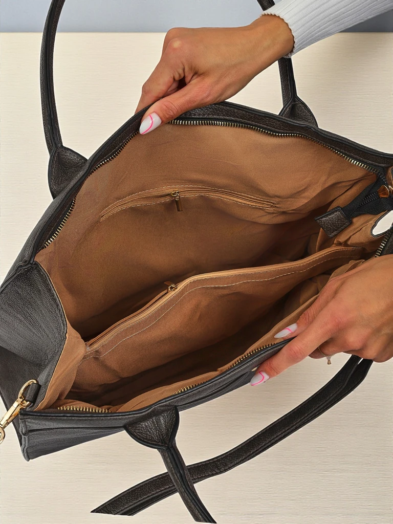 Женская кожаная сумка Etruria Classica Elegante серая 41x31x14 см