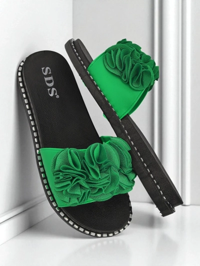 Royalfashion Женские шлёпанцы на плоской подошве Flora Verde