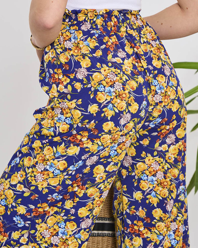Naiste sinised palazzo püksid tumesiniste lilledega- Rõivad