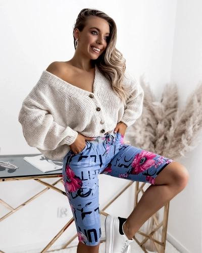 Royalfashion Сине-розовые женские шорты 3/4 с принтом PLUS SIZE